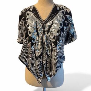 Vintage Silk Sequin Butterfly Cape Top
